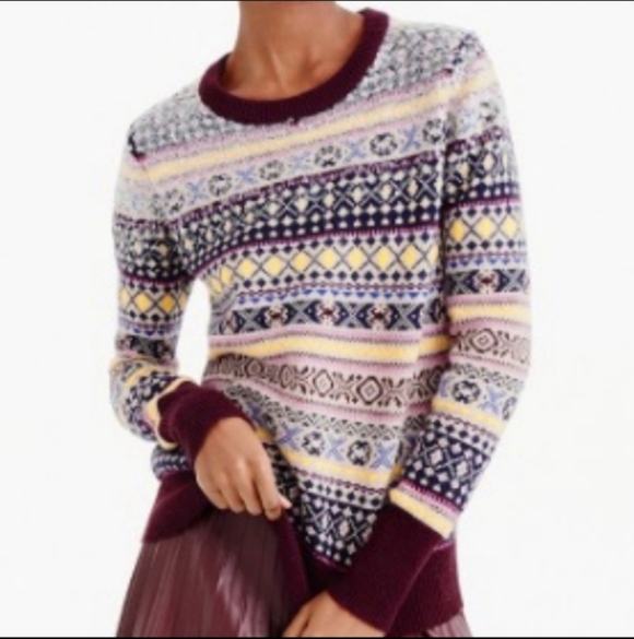 J. Crew Sequin Fair Isle Lambswool Sweater Size Small - Picture 1 of 11